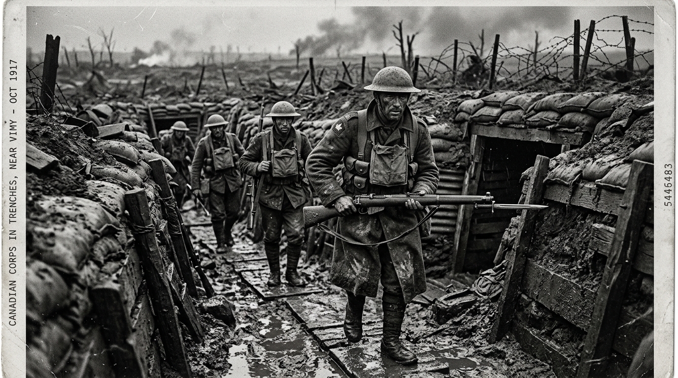 Canadian Soldiers in Mud Trenches