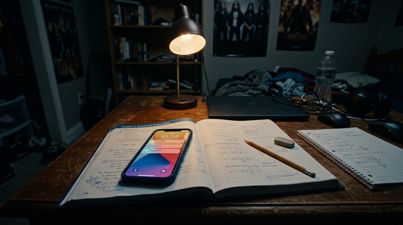 Sam's bedroom desk at 10:38 PM